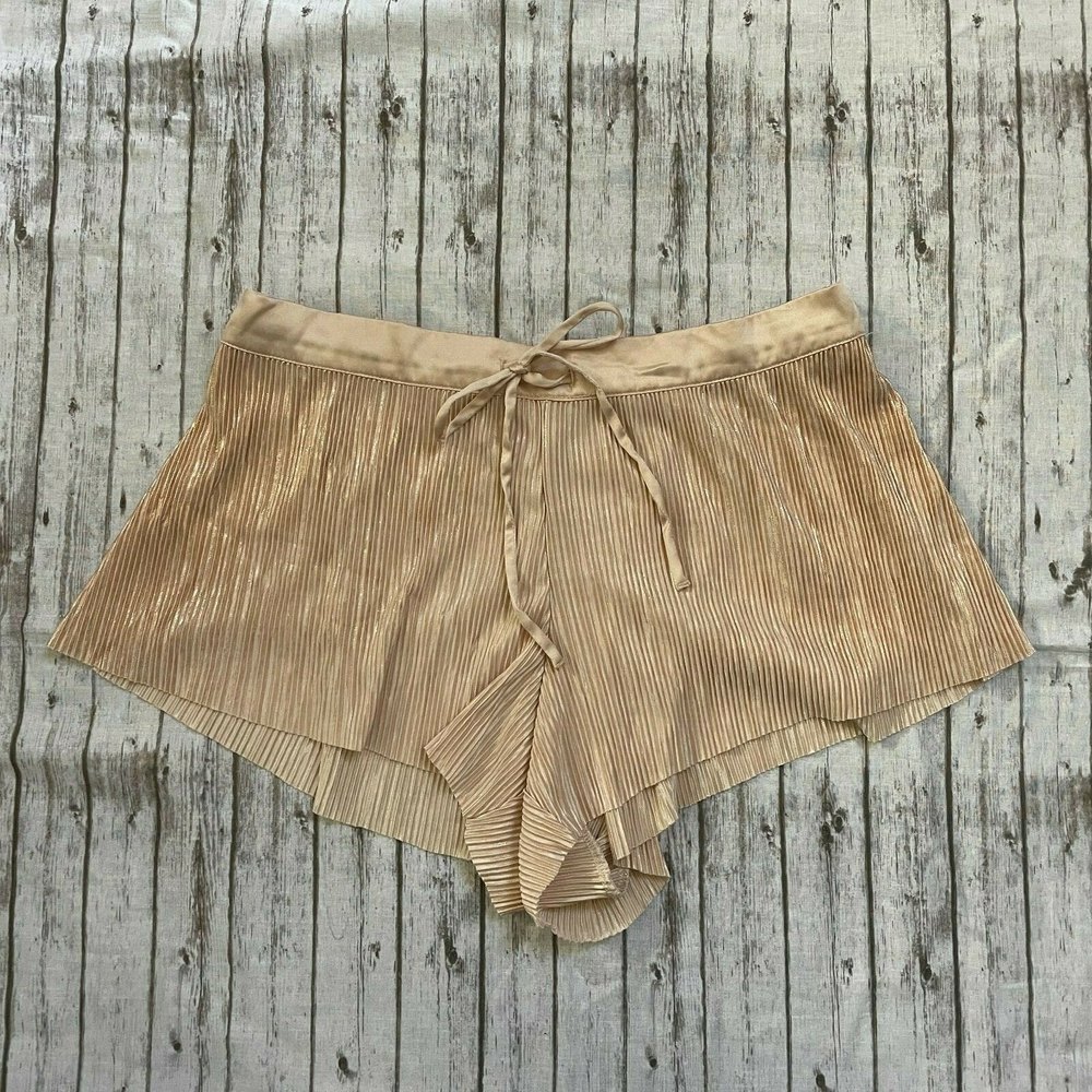 Victoria's Secret Gold Pleat Shine Metallic Shorts Lounge Sleep Bottom Sz Small